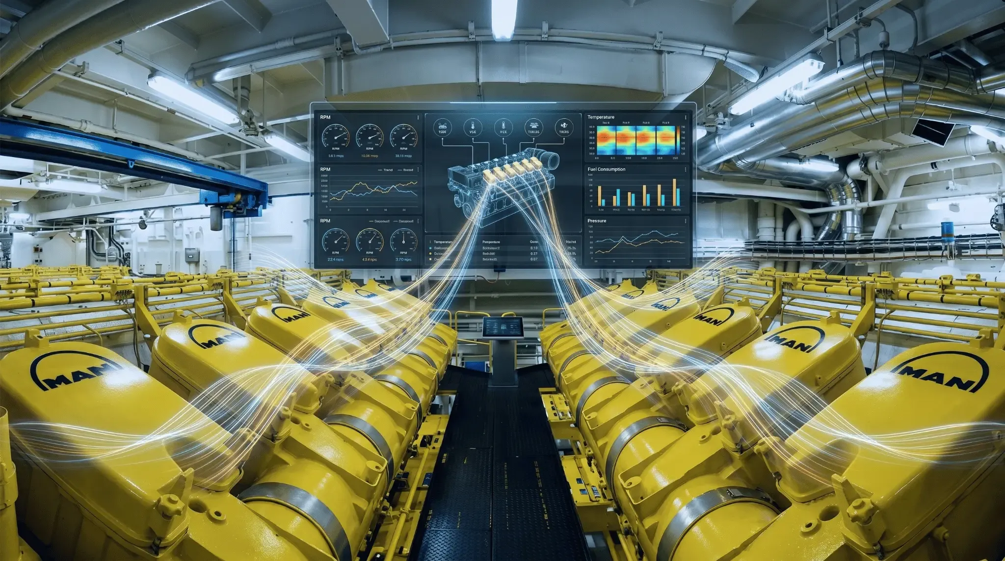 Wireless Sensor and Real-Time Data Monitoring Dashboard Screen for MAN Engines in Ship Engine Room