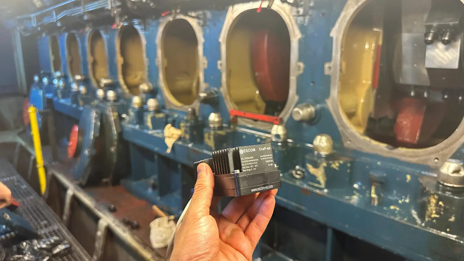 Industrial wireless and battery-free sensor installation showing Karpowership field detail - MAN 51/60 - Wireless & Battery-free & Real-Time Industrial Sensor
