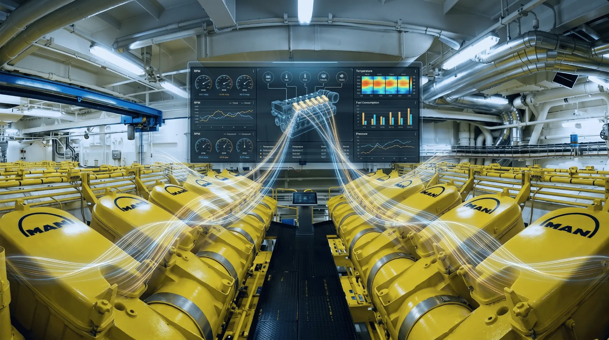 Wireless Sensor and Real-Time Data Monitoring Dashboard Screen for MAN Engines in Ship Engine Room